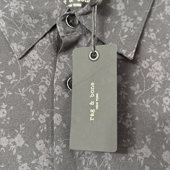 NWT Rag & Bone Mens Large Shirt Dalton Designer Button Up Black Grey Floral $248 - Picture 6 of 10
